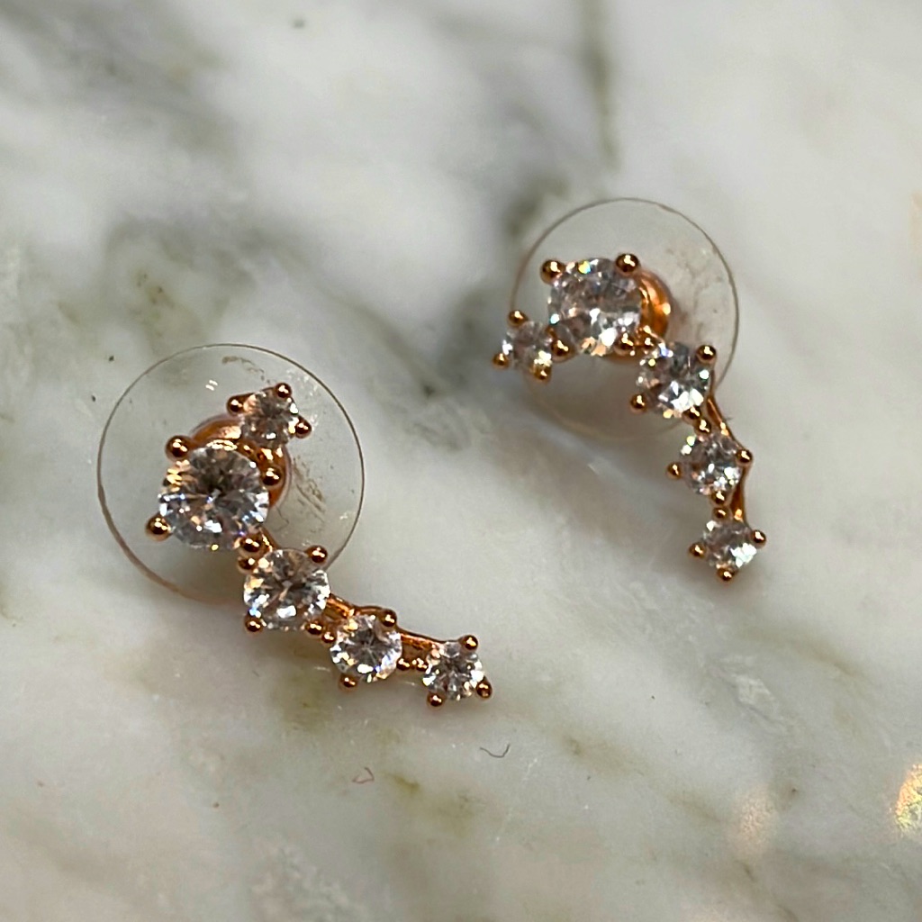 14k Gold Plated Sterling Silver Post Mini Cubic Zirconia Ear Crawler Earrings